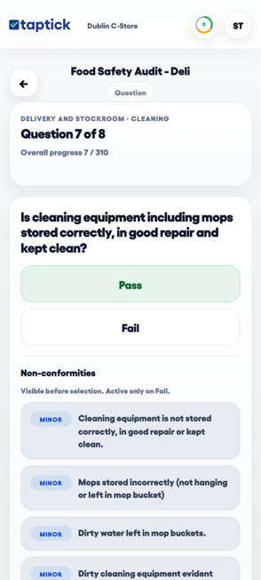 TapTick self-audit screen